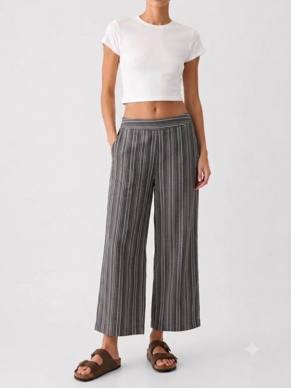 Be Cool Charcoal Gray Striped Pull-On Wide Leg Pants Size S